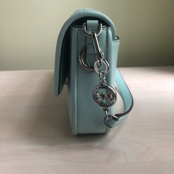 New Michael Kors Aqua Blue Woven Leather Convertible Crossbody & Shoulder Bag - Picture 3 of 9